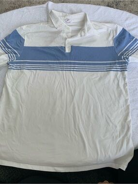 Men's White Polo Shirt with Light Blue Stripe